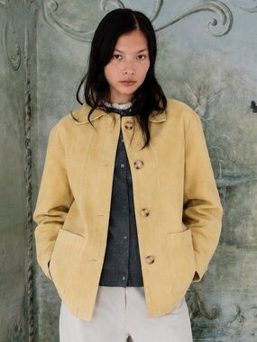 NWT Zara 100% Suede Leather Utility jacket Chore Coat in Champagne Size S